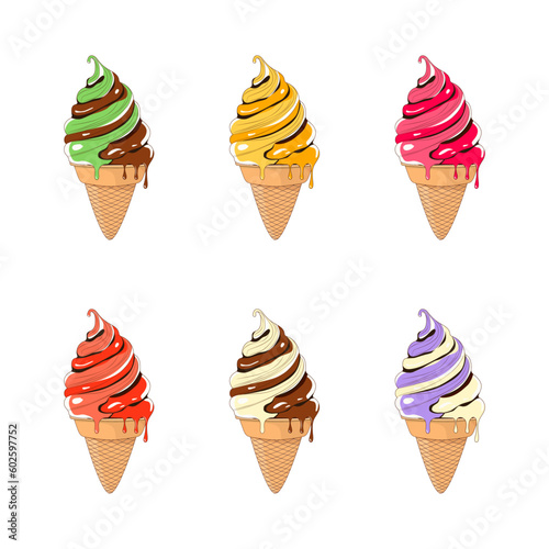 Ice cream color illustrations set