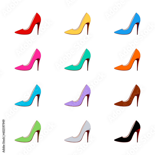Stiletto heels color illustrations set