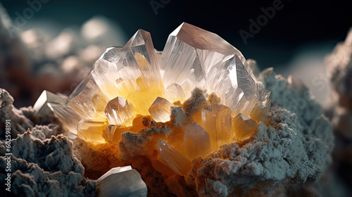 Calcite geode. Macro photography of a rare crystal. Generative AI