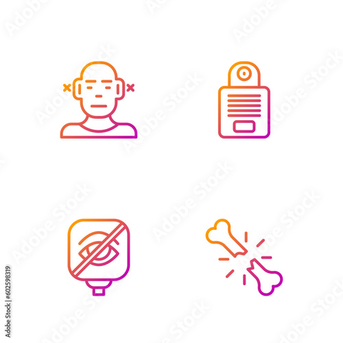 Set line Human broken bone, Blindness, Deaf and Intercom. Gradient color icons. Vector