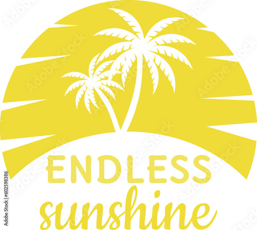Summer logo with sun and palms vector illustration isolated on white. ZIP file contains EPS, JPEG and PNG formats.