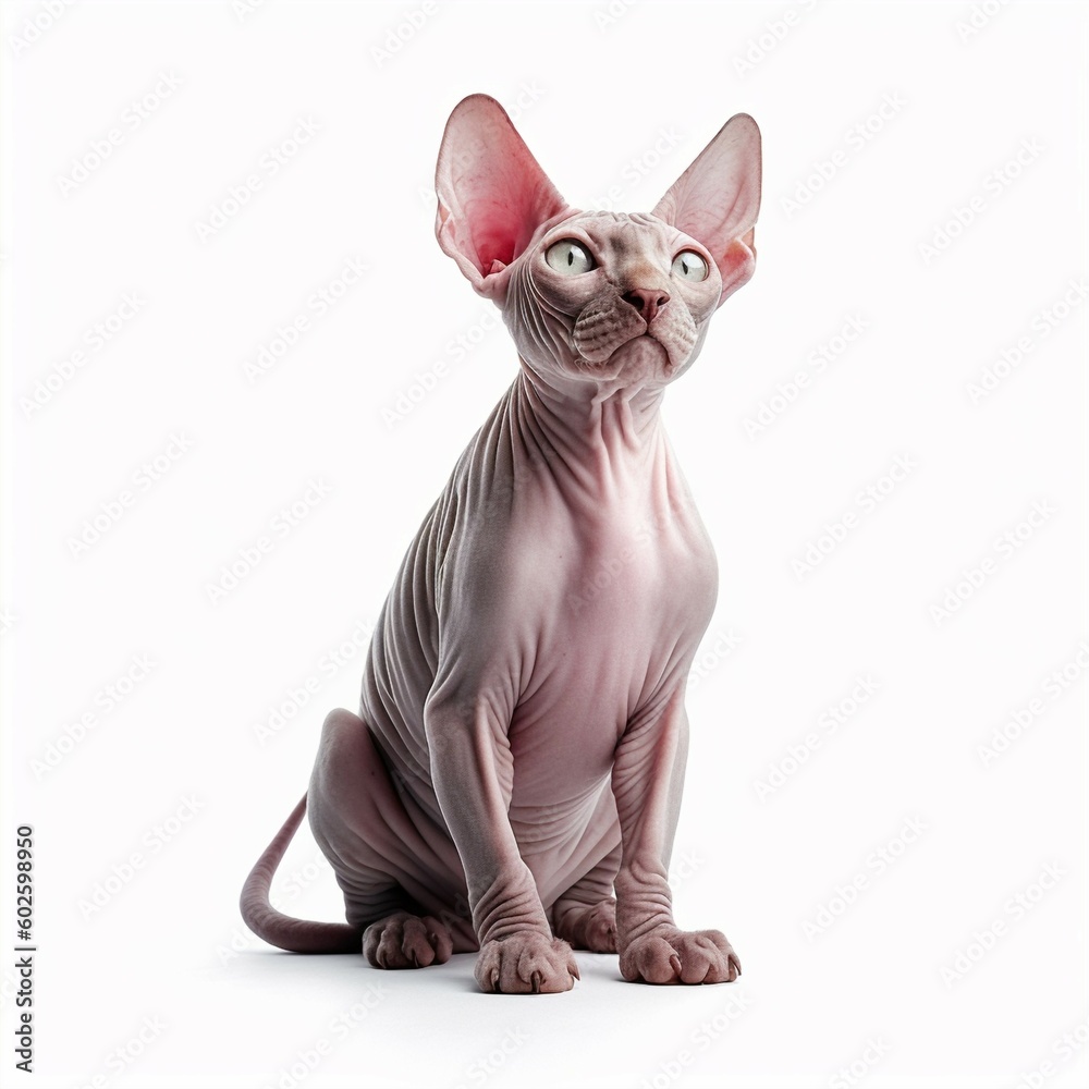 Sphynx Hairless Cat against white background. AI
Sphynx Hairless Cat against white background. AI