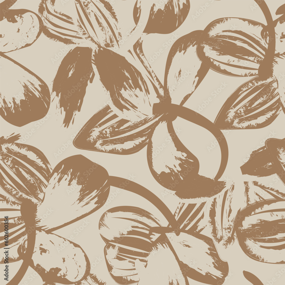 Fototapeta premium Neutral Colour Tropical Leaf Seamless Pattern Design