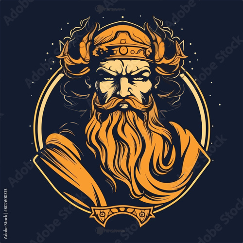 zeus gods beard face muscle strong mascot logo badge vector illustration