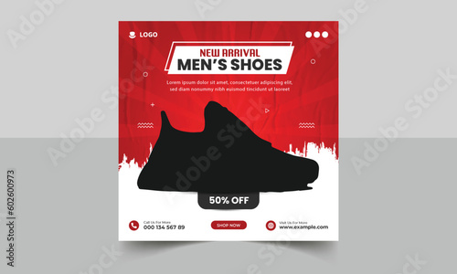 A flyer deisng for minimal sports shoes social media facebook post template. Sport sneaker square flyer design template, sale banner design, sale social media post