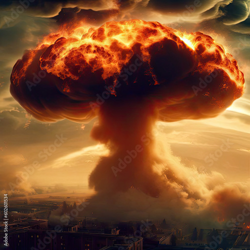 Explosion of nuclear bomb over city. Generated Ai