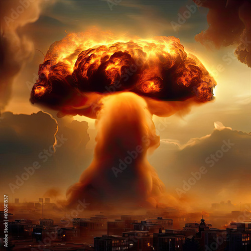 Explosion of nuclear bomb over city. Generated Ai