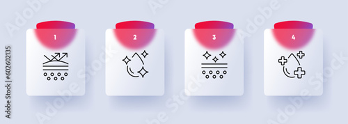 Hydrating skin care icon set. Moisturizer, hydrating face mask, serum, water droplets. Skin care. Glassmorphism style. Vector line icon for Business and Advertising