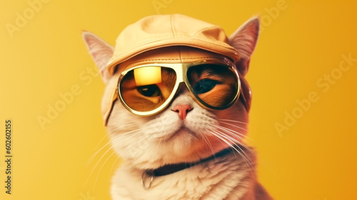 cool cat with sunglasses smiling having fun hat