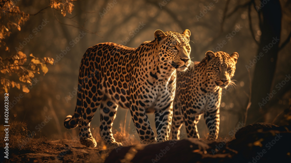Fototapeta premium A leopard in the wild is looking at the camera