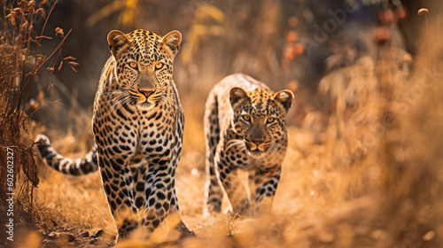 A leopard in the wild is looking at the camera