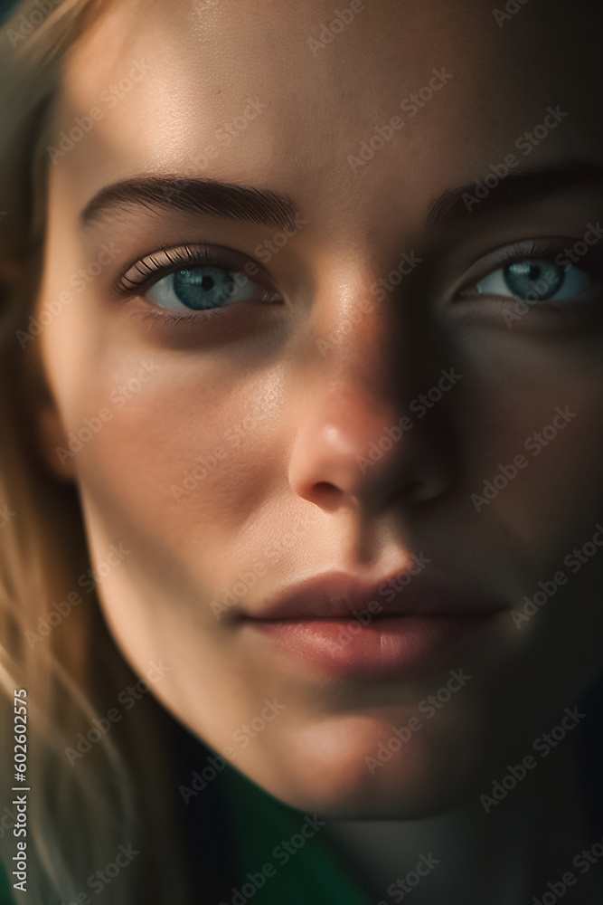 Close up portrait of a beautiful woman. Created with generative AI technology.