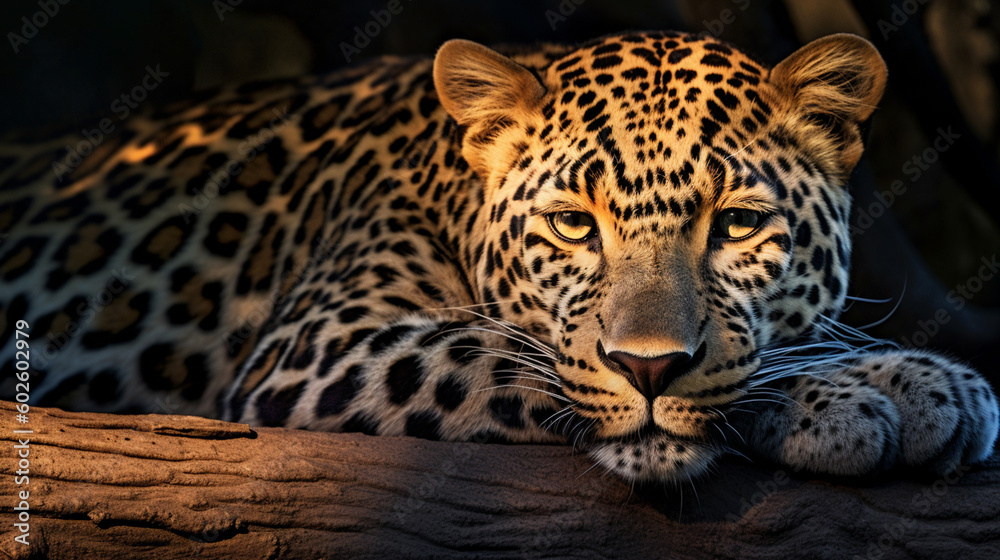 Naklejka premium A leopard in the wild is looking at the camera