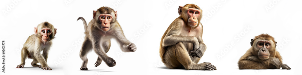 Wildlife zoo safari africa monkeys animals banner panorama long - Collection of sitting, lying, running group of monkey family with baby, isolated on white background, Generative Ai Wildlife zoo safari africa monkeys animals banner panorama long - Collection of sitting, lying, running group of monkey family with baby, isolated on white background, Generative Ai