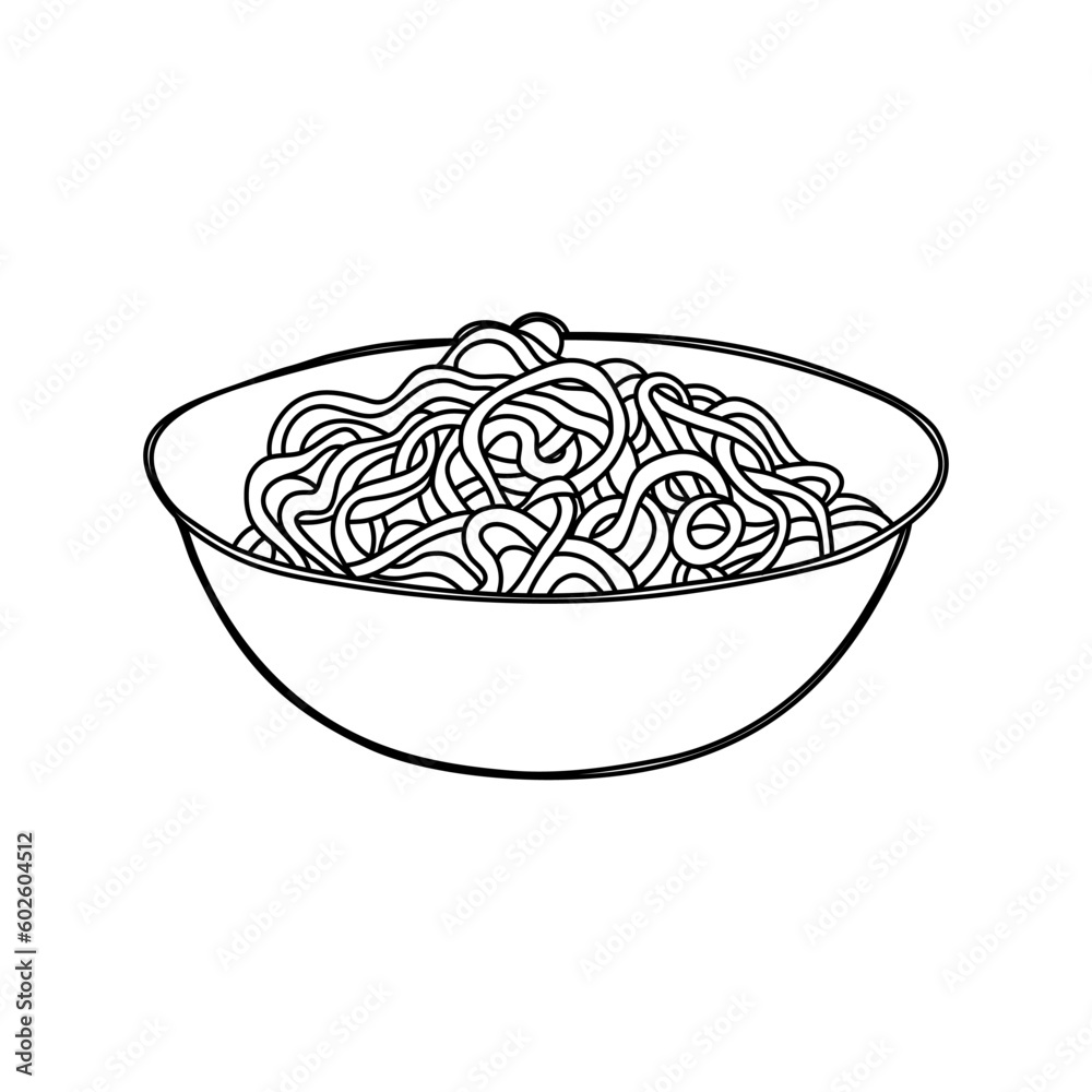 Indian chinese food hakka noodles sketch. Vector. Indian chinese food hakka noodles sketch. Vector.