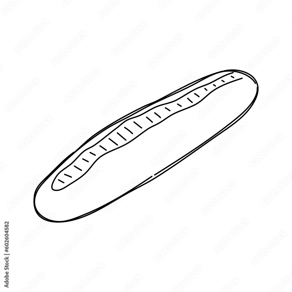 Hand drawn baguette isolated on a white background. Vector. Hand drawn baguette isolated on a white background. Vector.