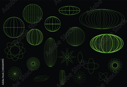 3D Wireframe Y2K. 3D wireframe 00s style. Retro cyberpunk style.