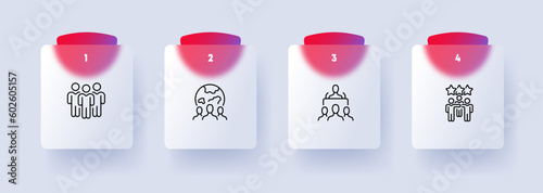 Election process icon set. Voting booth, ballot, candidates, democracy, civic participation. Voting . Glassmorphism style. Vector line icon for Business and Advertising
