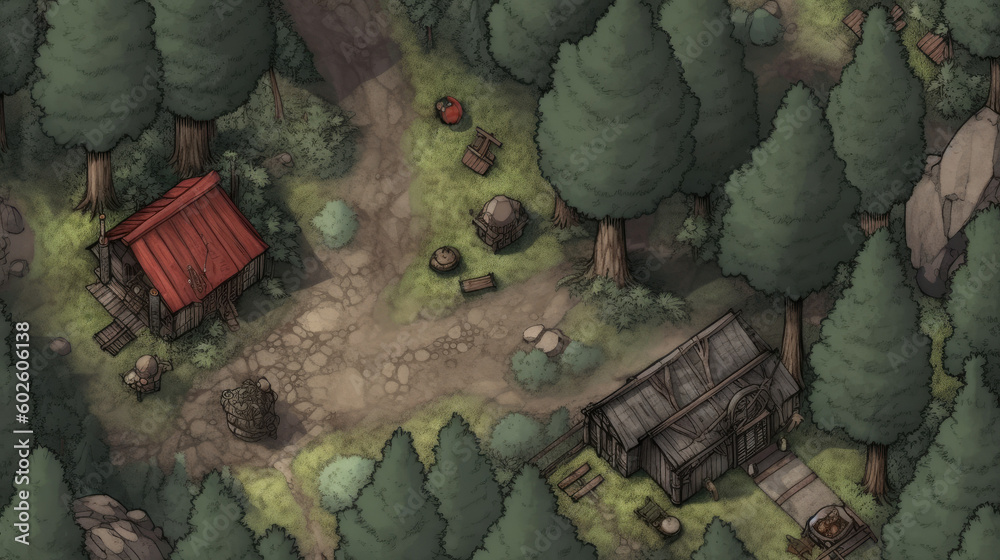 fantasy role play rpg asset isometric map, forest bandit camp - by generative ai - obrazy, fototapety, plakaty 