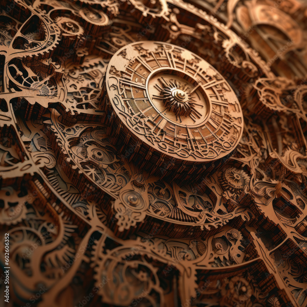 intricate antique clockwork mechanism macro - by generative ai