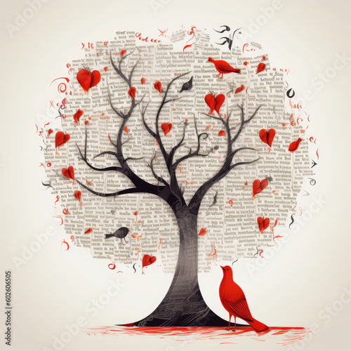 love poems tree paper art, valentine day - by generative ai photo