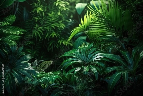 Tropical rainforest green leaf,Dark nature concept, tropical leaf,Generative, AI, Illustration.