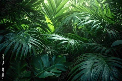 Fern leaf in Forest  Leaves in the garden  Fresh green leaves background in the garden with sunlight. Generative  AI  Illustration.