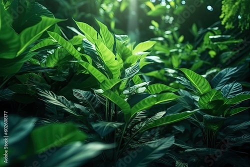 Tropical rainforest green leaf Dark nature concept  tropical leaf Generative  AI  Illustration.