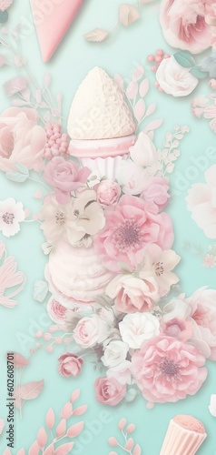 Beautiful pastel floral illustration background, vertical wallpaper. Generative Ai