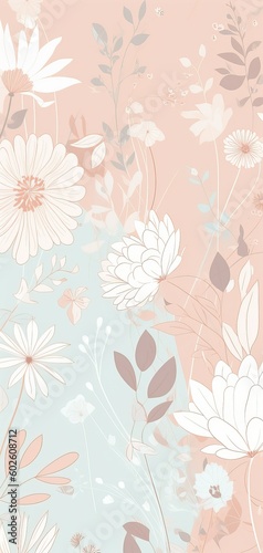 Beautiful pastel floral illustration background, vertical wallpaper. Generative Ai © DigitalGenetics