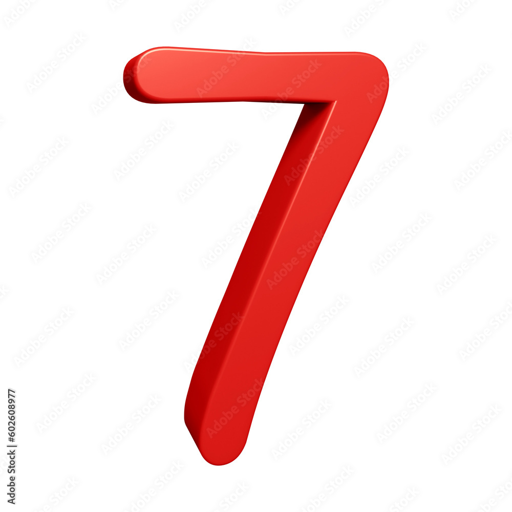 Red 3d number 7 for math, business and education concept Red 3d number 7 for math, business and education concept