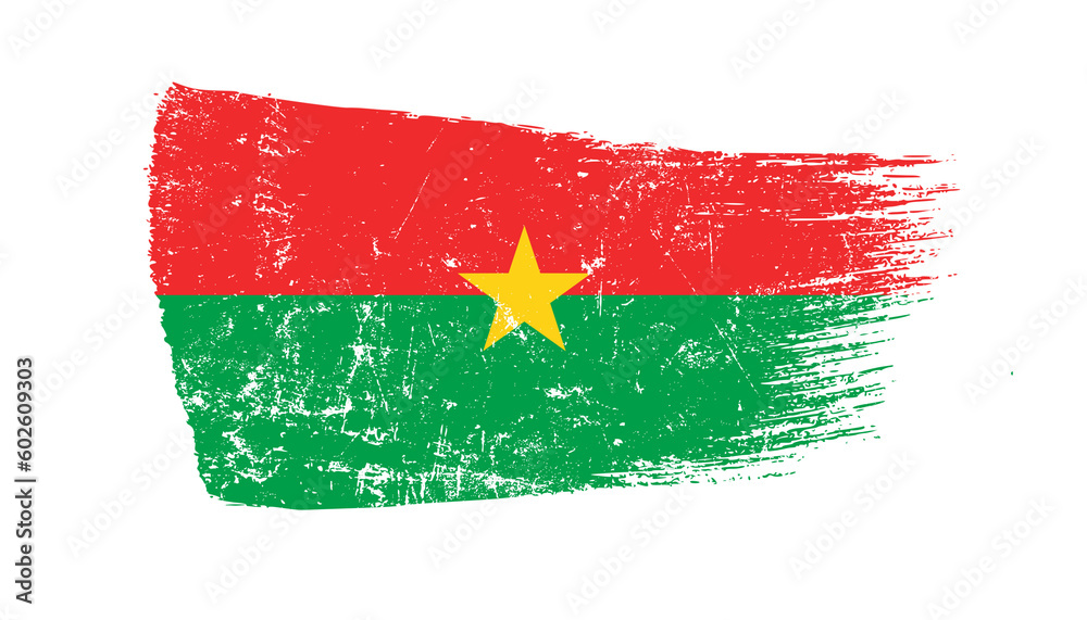 Obraz premium Burkina faso Flag Designed in Brush Strokes and Grunge Texture