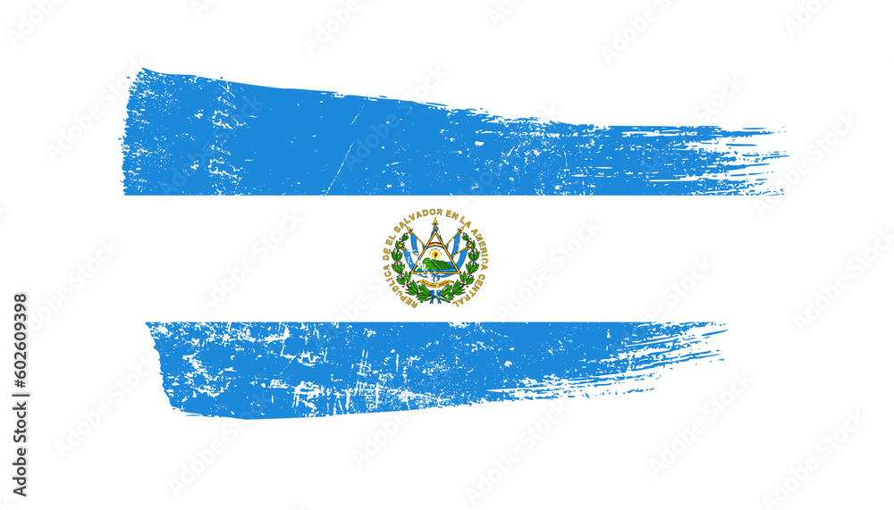 El Salvador Flag Designed in Brush Strokes and Grunge Texture - obrazy, fototapety, plakaty 