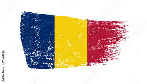 Chad Flag Designed in Brush Strokes and Grunge Texture