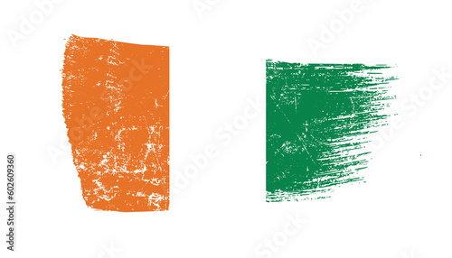 Cote Divoire Flag Designed in Brush Strokes and Grunge Texture photo