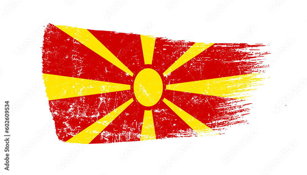 Macedonia Flag Designed in Brush Strokes and Grunge Texture