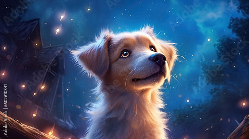 Cute dog looking at the sky