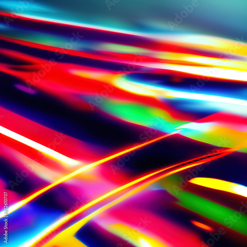 Abstract background of straight neon lines in cyberpunk style. Background on the theme of new technologies and digital startups with shining rays. Template for a slide or cover.