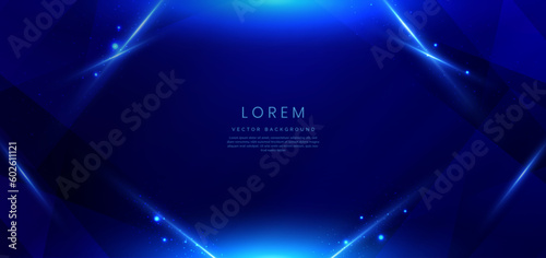 Abstract elegant dark blue with triangles element overlapping and lighting effect copy space for text.