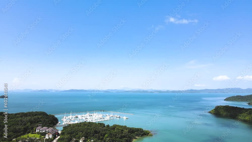 Aerial view of Ao Yon beach at sunset. , beautiful place Near the pier boarding point in Phuket, Thailand Aerial view of Ao Yon beach at sunset. , beautiful place Near the pier boarding point in Phuket, Thailand