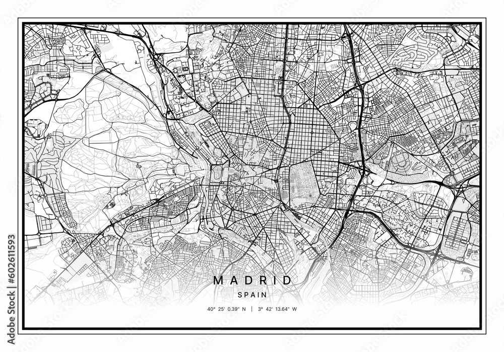Fototapeta premium Madrid Map Wall Art | Madrid Spain Map Art, Map Wall Art, Digital Map Art
