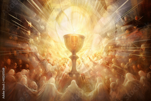 A captivating illustration of the Eucharist surrounded by rays of light, symbolizing the presence of Christ during the Corpus Christi celebration Generative AI photo