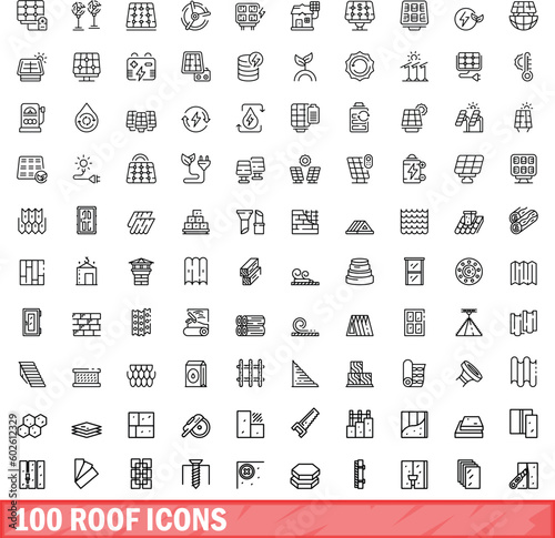100 roof icons set. Outline illustration of 100 roof icons vector set isolated on white background