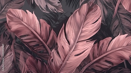 Tropical Paradise: Dusky Pink and Dark Green Banana Leaves Illustration, Background and wallpaper design. Generative AI