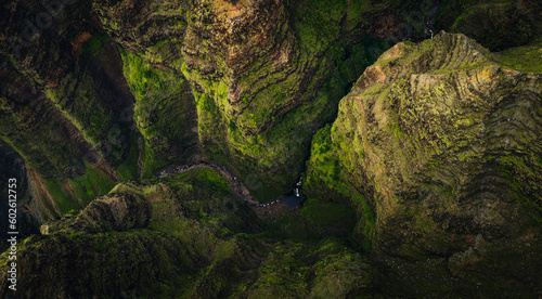 Waimea Canyons from above: Aerial view of the Hawaiian mountains