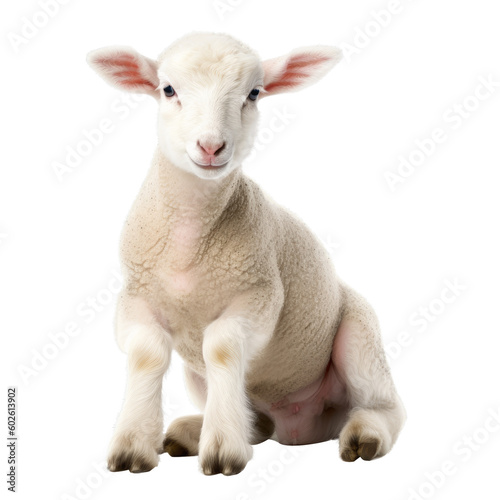 cute lamb sitting , isolated on transparent background cutout , generative ai