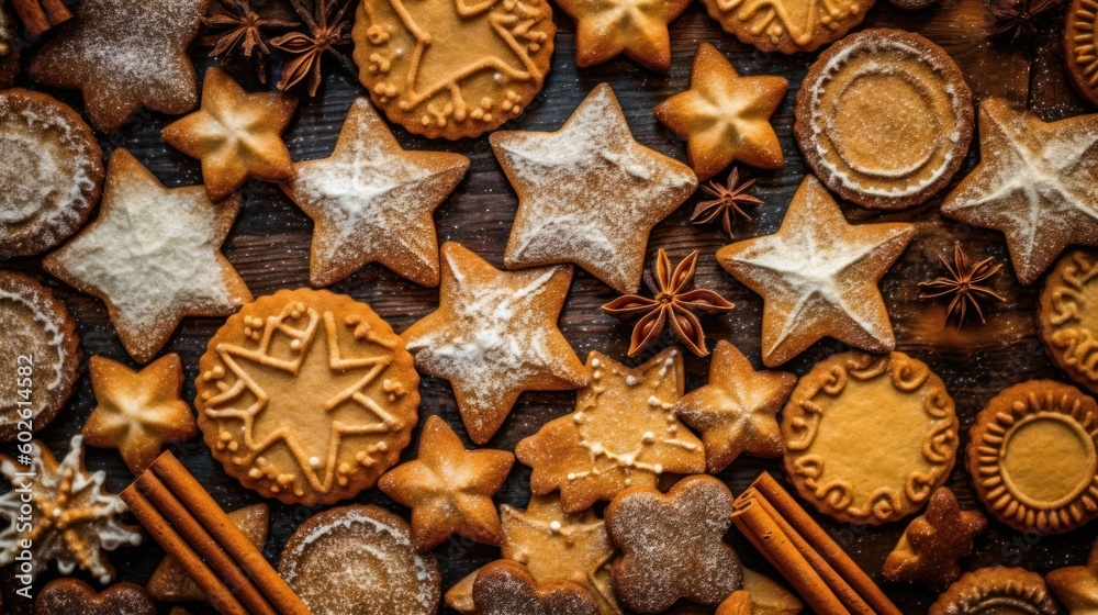 Christmas cookies and cinnamon fullframe Christmas cookies and cinnamon fullframe