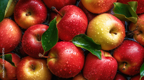 Red fresh and wet apples fullframe