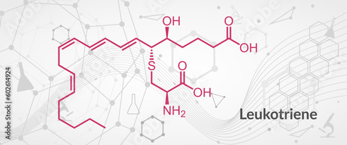 Chemical structure of leukotriene. Eicosanoid inflammatory mediator