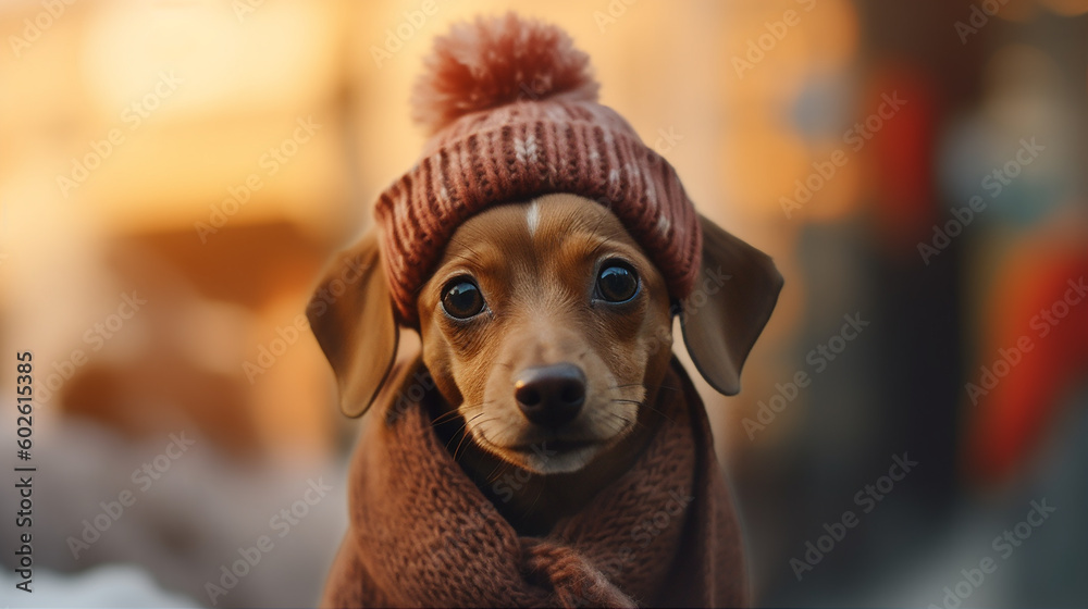 dog in hat and scarf
